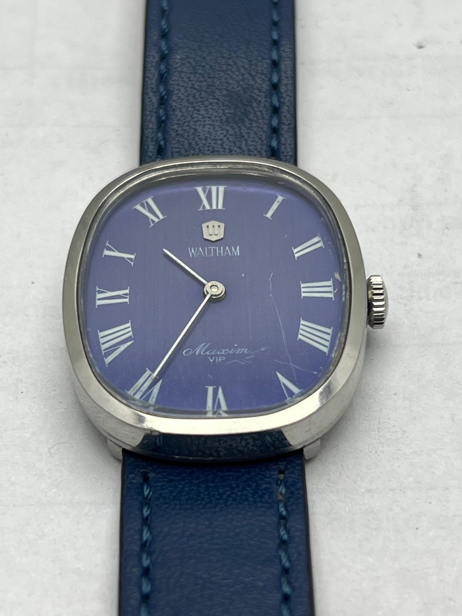 VINTAGE WALTHAM MAXIM VIP MANUAL WINDING RARE BLUE DIAL DRESS