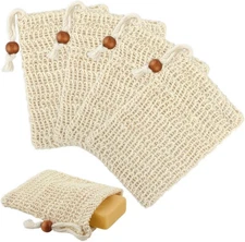 Ouligay 4pcs Soap Bags, Natural Sisal Saver Bag, Exfoliating Beige 