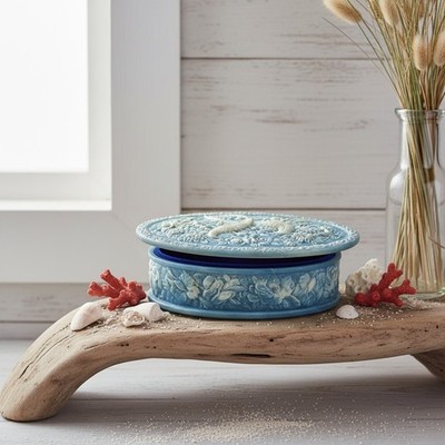Vintage Genuine Incolay Stone Oval Jewelry Box With Birds of
