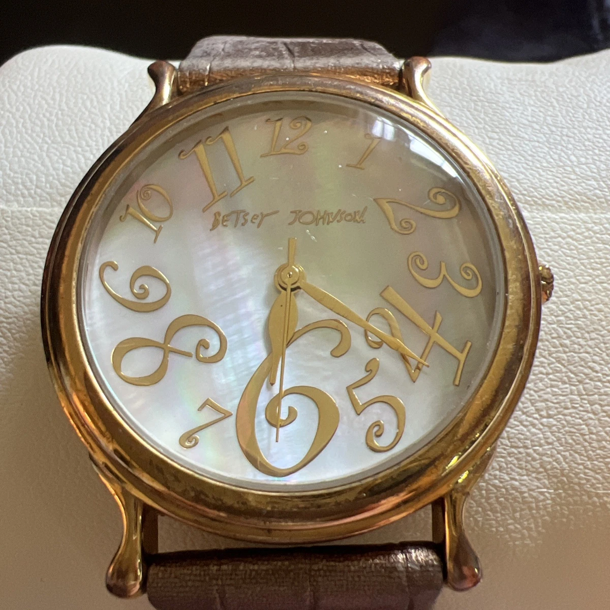 Betsey Johnson Cuff Watch Quilted Leather White Gold Mother of Pearl Dial rolex-datejust-white-gold-  main image 2