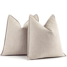 Beige Pillow Covers 18x18 Inch Set of 2 Chenille Throw Pillow Covers with Ele...