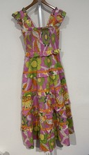 J. Marie Paloma Ruffled Strap Smocked Ric Rac Floral Tiered Midi Dress Sz S RARE