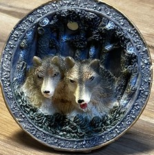 Figurine Loup 3D 2 Tête de Loup Assiette Art Déco MCM Support