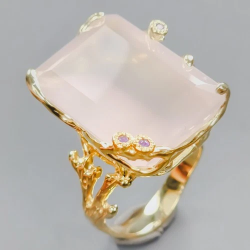 Vintage ring 38 ct Natural Rose Quartz Ring 925 Sterling Silver Size 8 /R437456