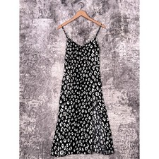 Reformation Dress 2 Womens Black Leopard High Slit Slip Midi