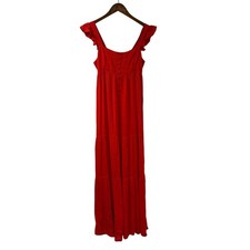 BB Dakota Steve Madden Dress Button Front Tiered Punch Red Ruffle Cap Sleeve 89