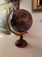 Edler Deko-Globus im Vintage-Stil Schwarz/Gold mit Echtholz-Fuß & Messing-Optik