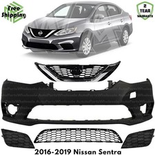 Front Bumper Cover & Grille Assembly Kit For 2016-2019 Nissan Sentra