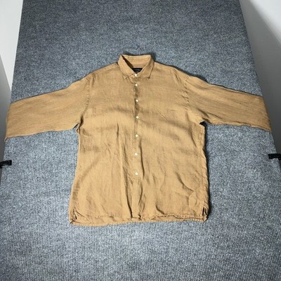 Pedro Del Hierro Linen Button Up Mens XL Tan Long Sleeve Shirt Brown