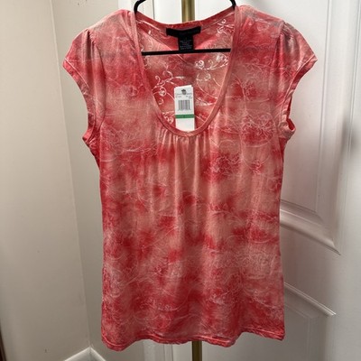 Calvin Klein Large Pink Top Capped Sleeves Round Neck Semi Sheer Light