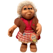 Vintage Steif Original Mucki Doll Figurine Hedgehog Red Dress Animal 4.75"