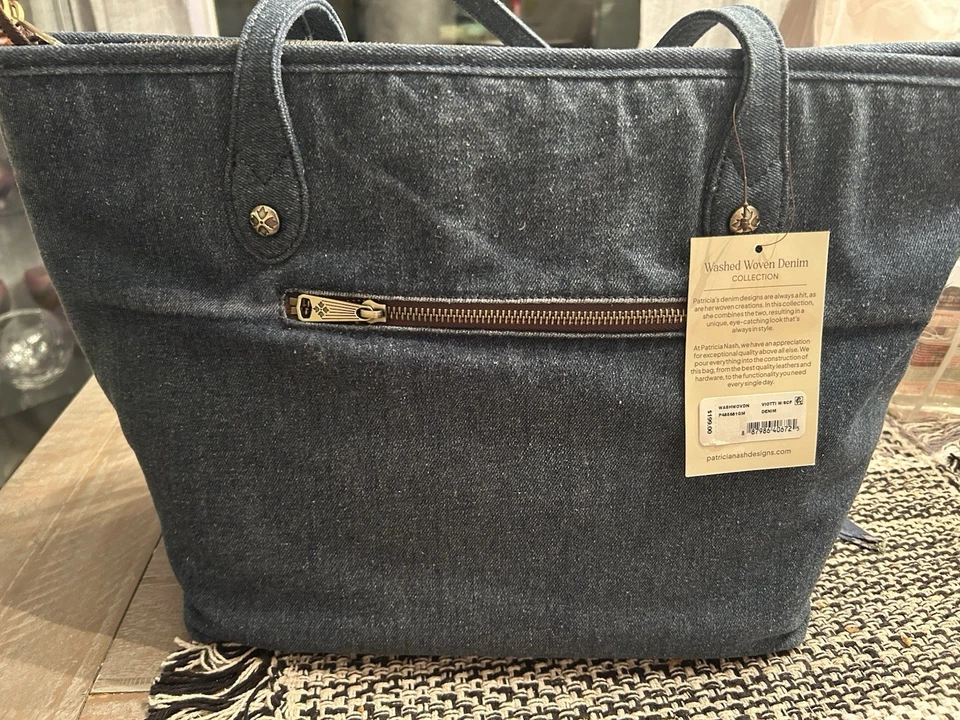 Nuevo con etiquetas Bolso de Mano Patricia Nash Viotti Tejido Lavado X-Grande con Bufanda Mapa Griego Foto 2 de 4