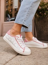  238 COACH FG4291 Chalk Pink Leather Low Top Sneakers Womens Size 10