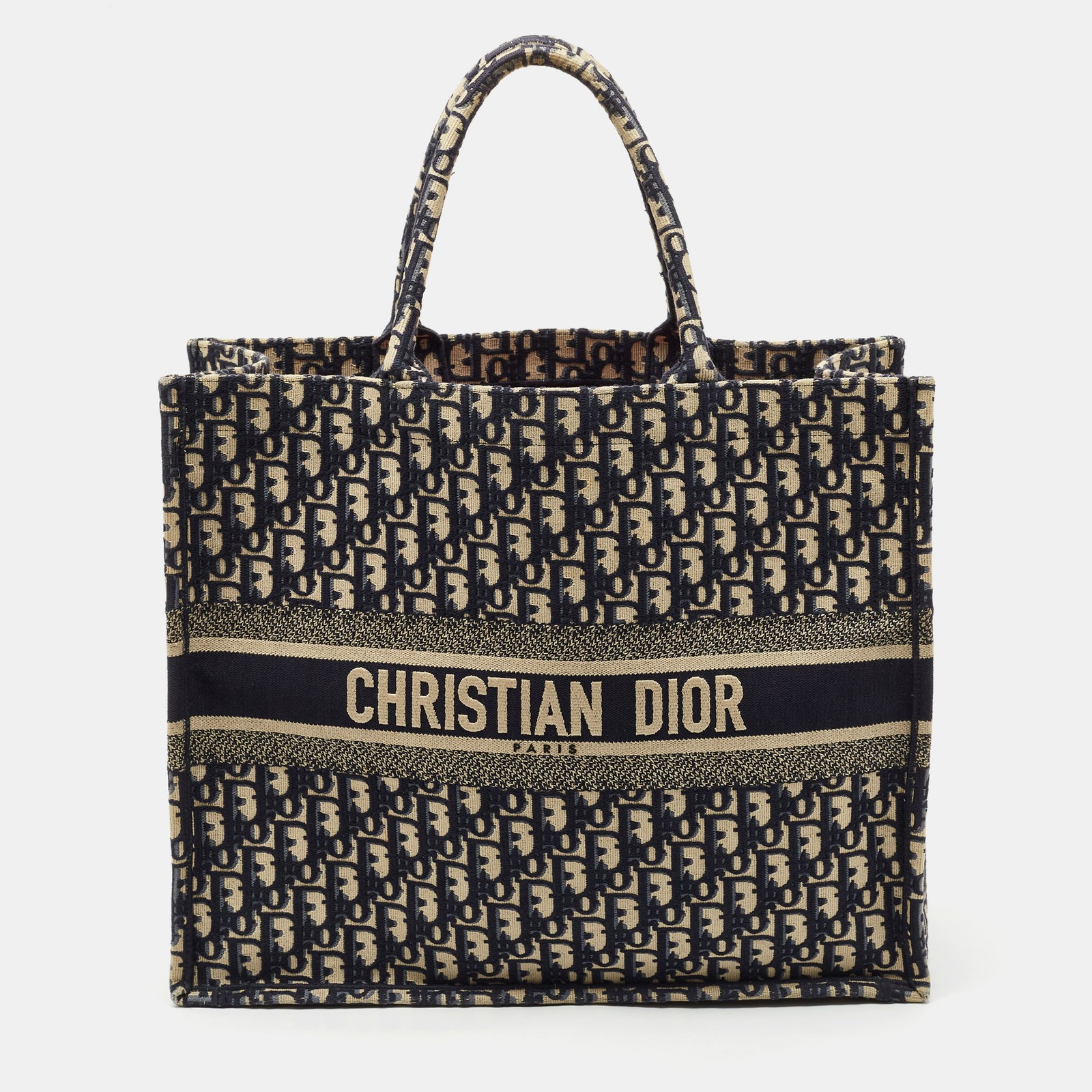 Dior Blue Oblique Embroidered Canvas Large Book Tote Bag