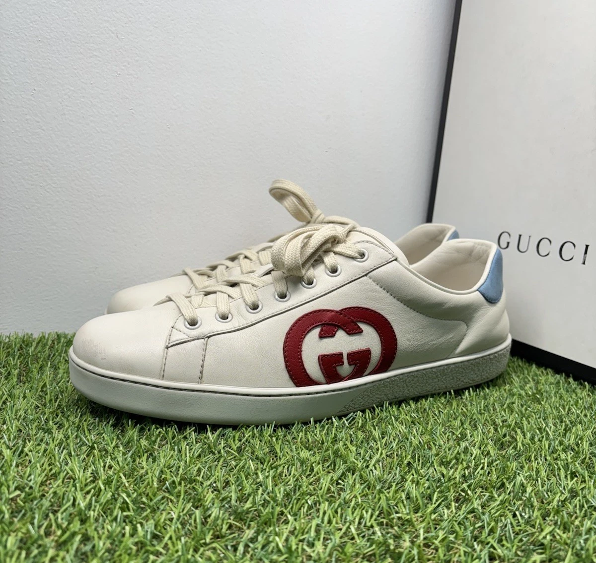 Taille 10 G (10,5 US)   Gucci Ace Interlocking G ' Beige, Rouge '   BON ÉTAT !