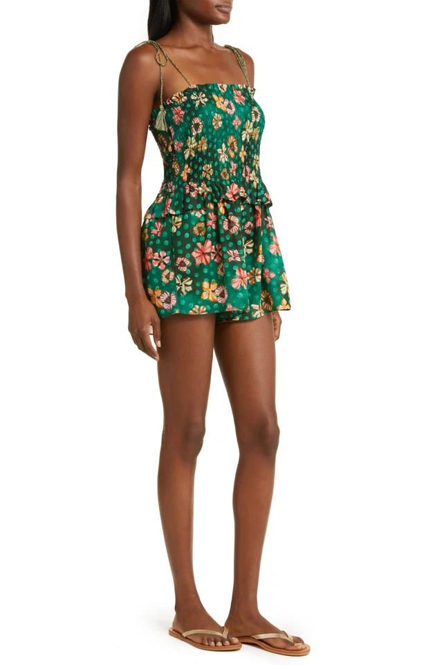 ULLA JOHNSON Adalia Verde Estampado Floral Calado Mono Mameluco Encubrimiento L 10/12 Foto 4 de 4