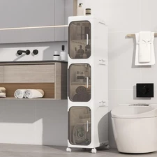 3-Tiers Slim Bathroom Storage Cabinet Foldable Storage Cabinets,Narrow Bathroom