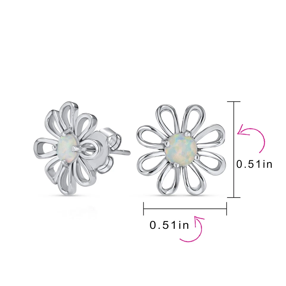 Aretes simples con flores de margarita de ópalo blanco joyería de piedra de nacimiento de plata de ley Foto 4 de 4