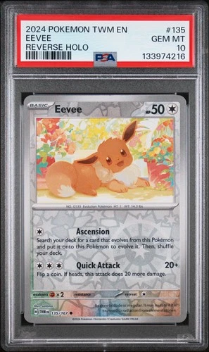 2024 POKEMON TWM EN-TWILIGHT MASQUERADE REVERSE HOLO #135 EEVEE PSA 10