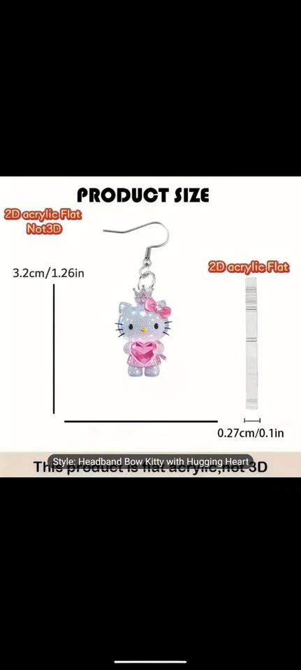 Lindos Pendientes Acrílicos Hello Kitty Colgante Rosa Pastel con Lazo Nuevos 0036 Foto 3 de 4