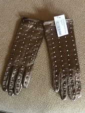 Authentic Italian Leather Studded Gold Gloves Size 7 - NEW