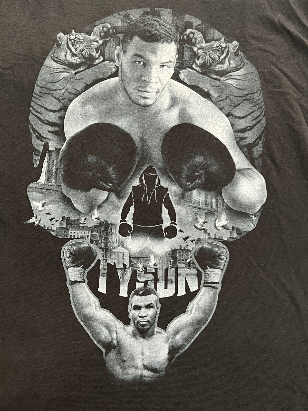 Rare Vintage Mike Tyson Skull Tiger S-234XL Black Short Sleeve Shirt
