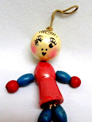 Antique 1920's TOM TINKER Wood Beads Baby Crib Toy Rattle - Picture 2 of 8