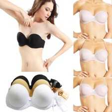 Women's Underwire Strapless Bra Lightly Padded Push-Up Bras with Clear Straps bh