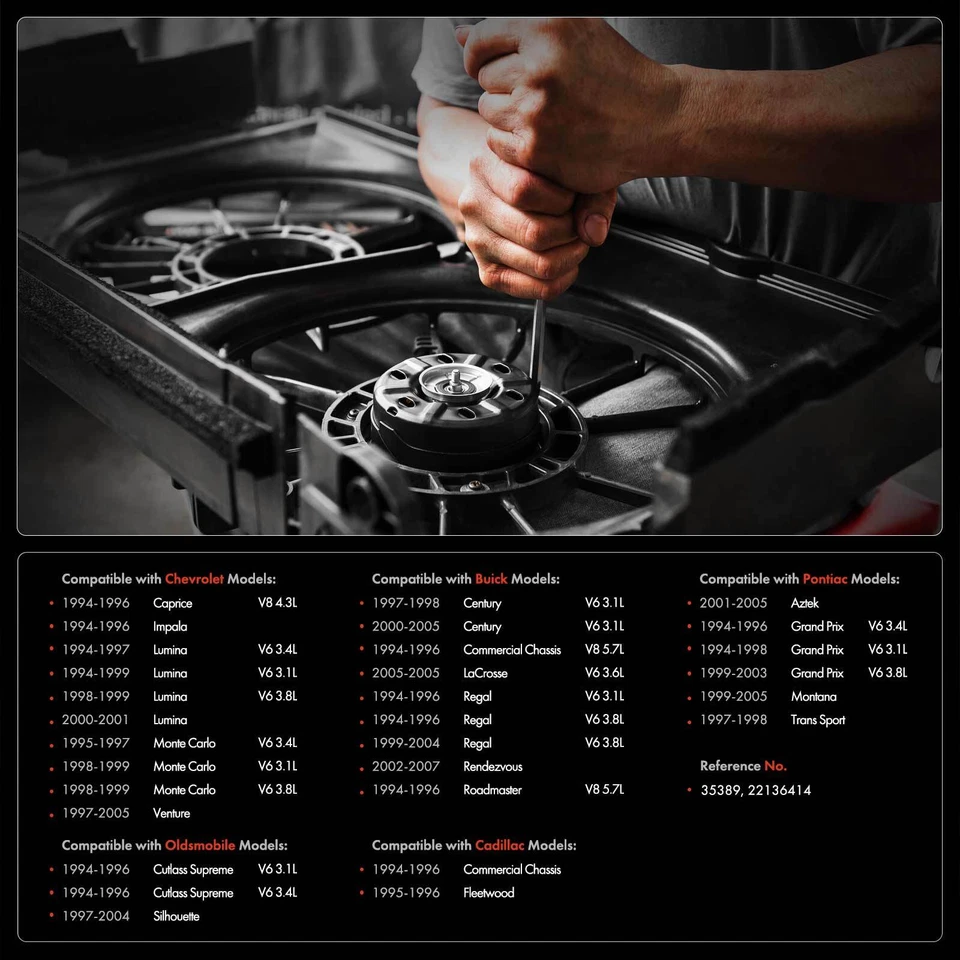 Motor de refrigeración del ventilador del radiador o condensador para Chevy Impala 94-96 Buick Regal Olds Foto 2 de 4