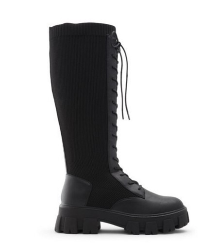 Women's Lace Up Knee High Boots Round Toe Chunky Heels Platform Shoes 5.5 - Picture 3 of 5