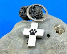 Cross Paw Print Pet Cremation Pendant Urn Keychain 1" Key Ring Dog Cat Ashes Ash
