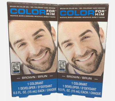 Color For Him Brush-In Color Gel Mustache Beard & Sideburns Color Brown (2 Pack)