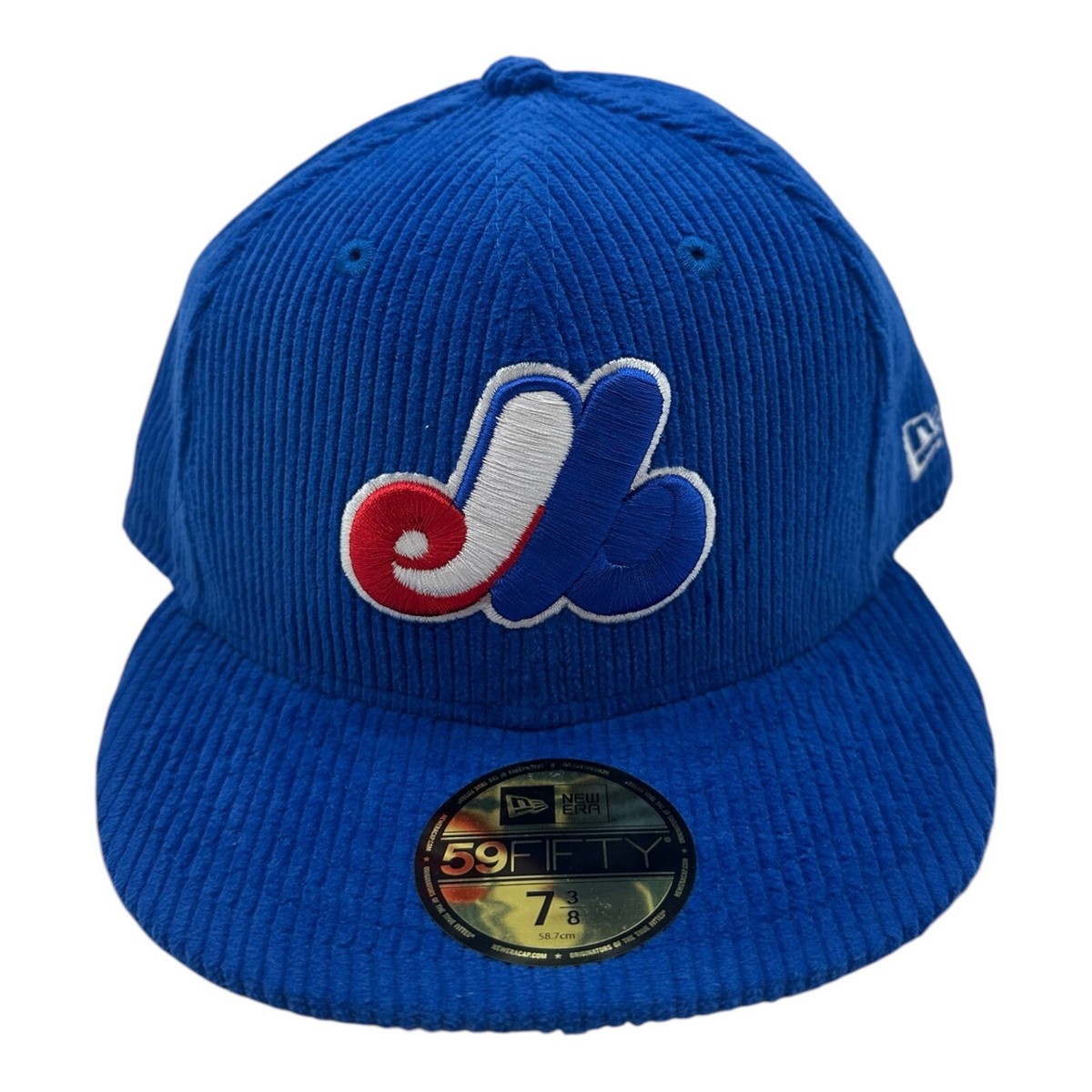 New Era 59Fifty Montreal Expos Fitted Hat Cap 7 3/8 Blue Corduroy