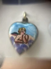 Vintage Sterling Silver Puffy Heart Charm, Vintage Enamel Heart, Raphael's Angel