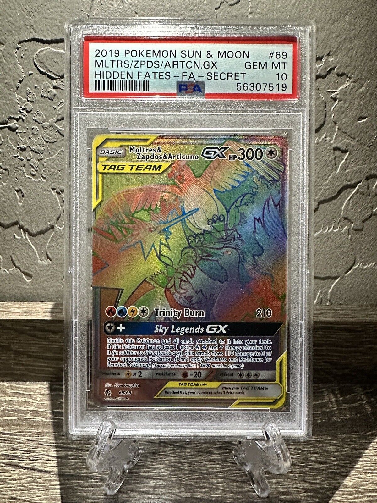 Moltres & Zapdos & Articuno GX Full Art Hidden Fates #66 PSA 10 GEM MI