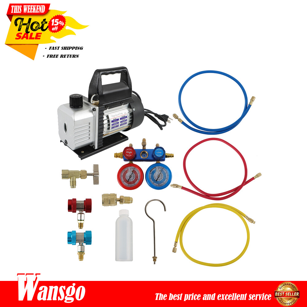 HVAC R134A Kit AC A/C Set Combo CFM Air Vacuum Pump AC
