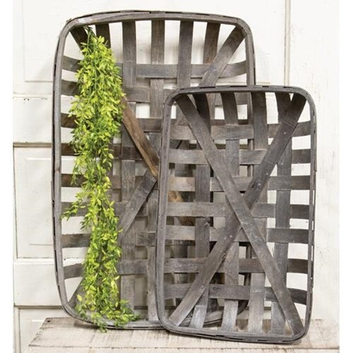 gray tobacco basket Gray Rectangle Tobacco Baskets Set/2 Rustic Primitive Vintage 20x12.75,  25x16.75