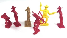Vintage Tim-Mee 5 Cowboys & 1 Indian Plastic Action Figures USA Made 2.75"