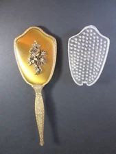 Vintage Faux Gold Floral Handle Hair Brush - Detachable, Firm Nylon Bristles USA
