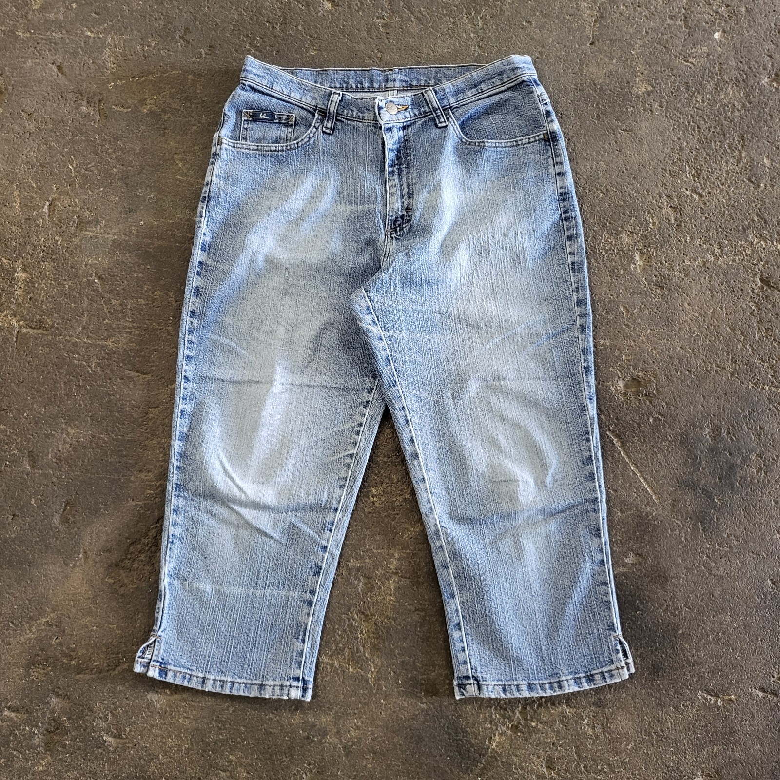 Jeans Capri Vintage Azul 31x21 Para Mujer Azul Claro Desteñido Elastizados Primavera Verano Años 90-image
