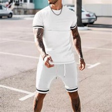 Men Athletic Tracksuit Short Sleeve Shirt Shorts Set 2 Piece Outfits Sportswear
