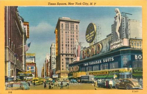 1940s Times Square, New York City, N.Y. Vintage Linen Postcard