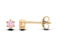 9ct Yellow Gold on Silver 3mm Simulated Pink Sapphire Solitaire Stud Earrings
