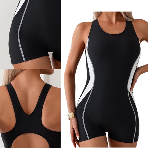 Women Athletic Bathing Suit One Piece Leotard Boyleg Sleeveless Surfing Swimsuit - 第 4/16 張圖片