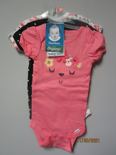 Gerber Baby Girl 3-Piece Garden Floral Organic Cotton Onesies Size 12M - Picture 2 of 4