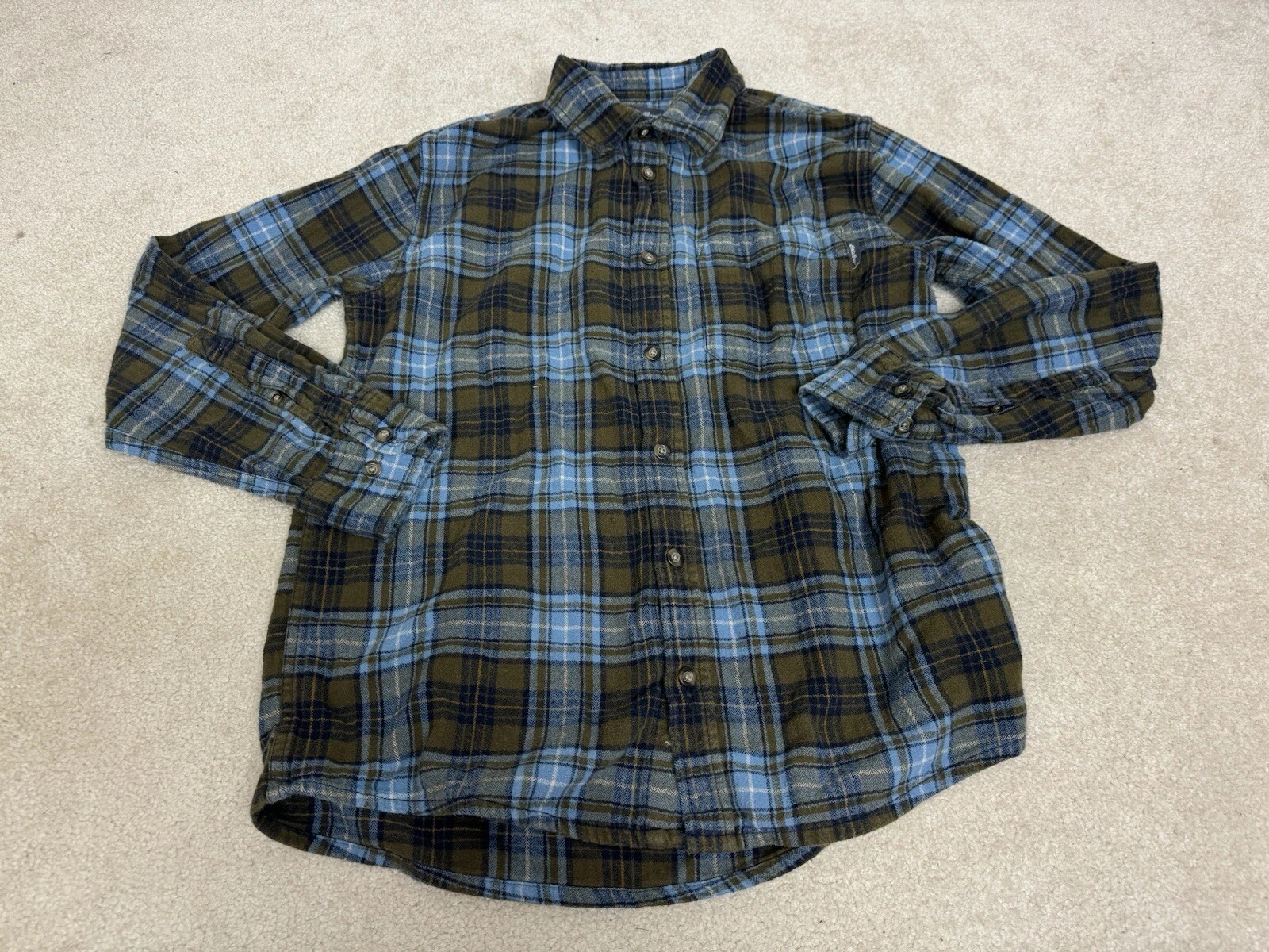 Eddie Bauer Shirt Mens Medium Blue Button Up Plaid Flannel Casual Outdoors