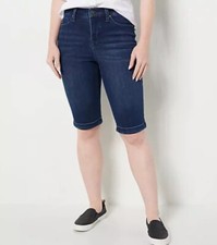 Laurie Felt Petite Daisy Denim Knee Grazer Shorts Dark Vintage 10 New