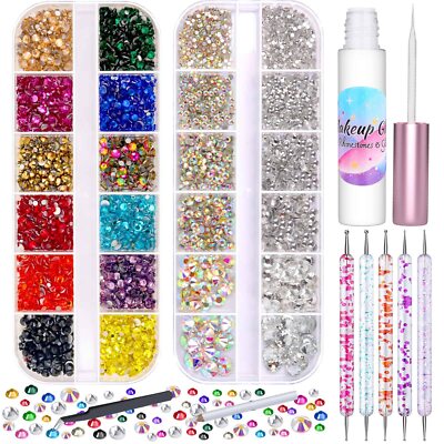 5608Pcs Makeup Rhinestones with Face Glue Flatback Colorful Face Gems Crystal...