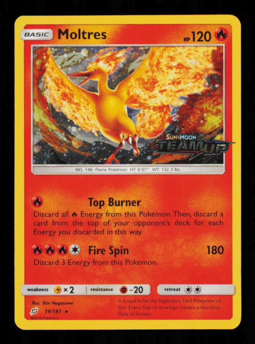 Pokemon Card Moltres 19/181 Team Up Promo Cosmos Holo Rare NM 2019