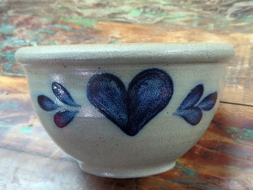 Vintage Rowe Pottery Salt Glaze Stoneware Mixing Bowl Heart 1989